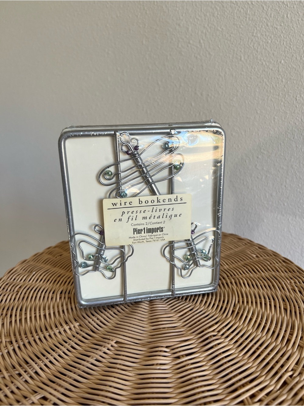 Pier 1 Silver Dragonfly Wire Bookends with Accent Beads